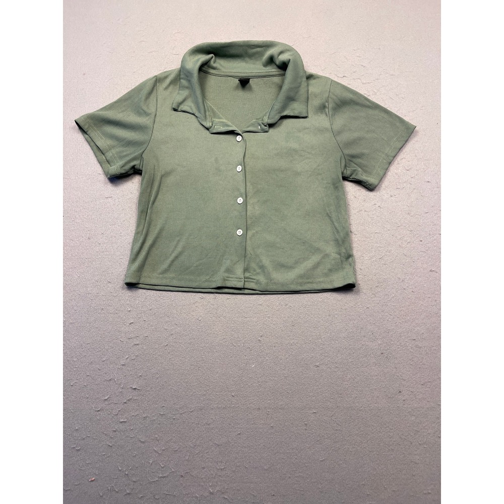DAZY Polo Shirt Ribbed Knit Sage Green Medium Womens